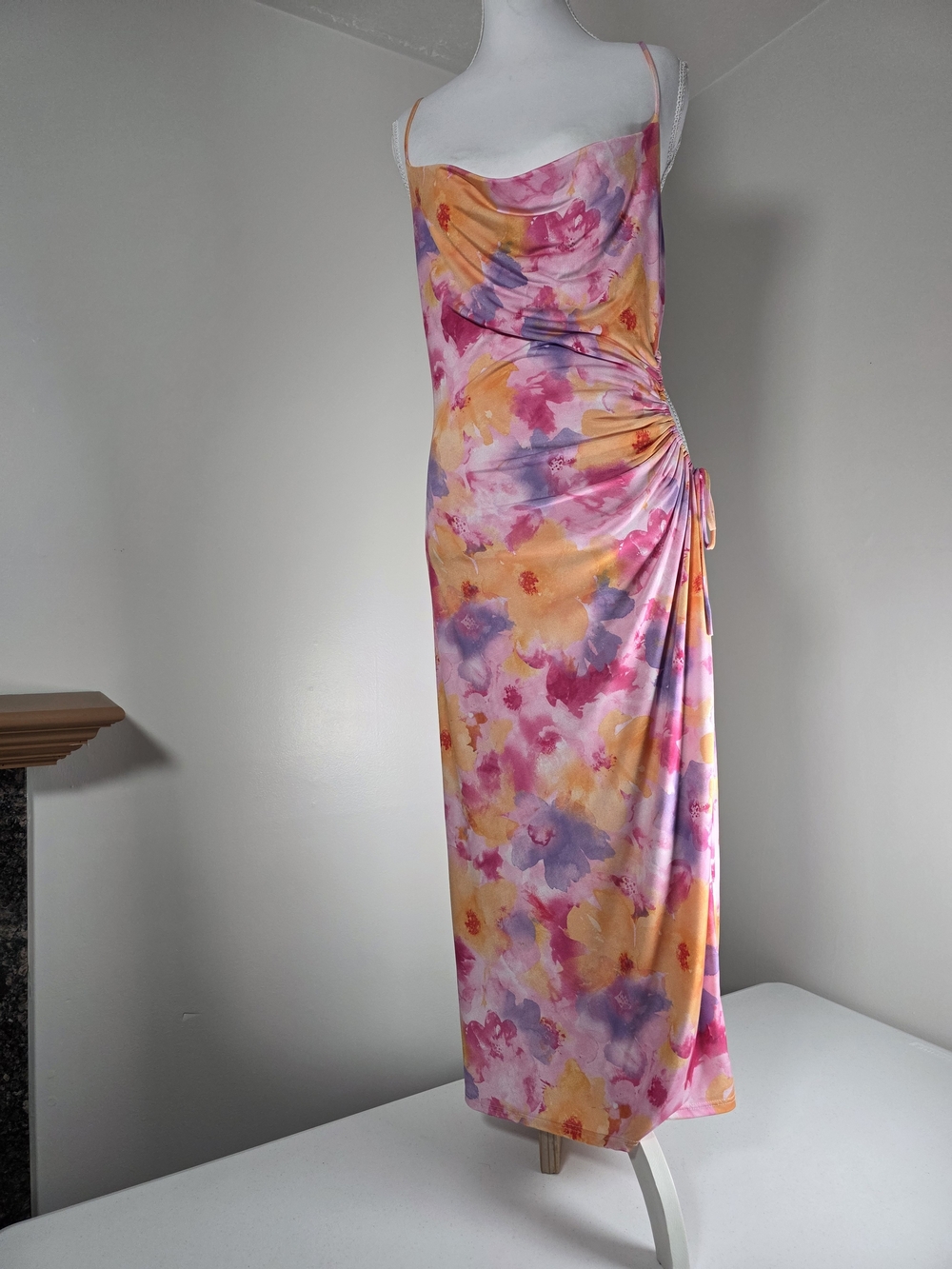 Lulu's Watercolor Floral Cowl Neck Midi Dress